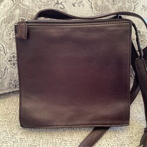 Eddie Bauer Dark Brown Leather Minimalist Organizer Shoulder Bag